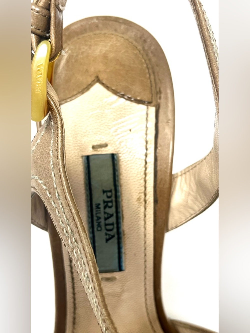 Prada SS2011 Beige Patent Wedge Sandals EU 35.5 US 5.5 Platform Slingback Heel - Picture 12 of 16